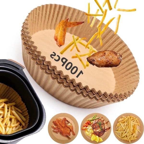 Papier Liner 100 stuks, 6.3 inch Diameter, Rond, Non-Stick Perkamentpapier, Oliebestendig, Waterbestendig - Geschikt voor Air Fryers, Magnetron, Oven - Keuken Accessoire