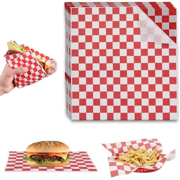 Papieren bladen voor mand 26 x 28 cm - 100 vellen frietpapier met anti-aanbaklaag - milieuvriendelijk bakpapier voor sandwiches, friet, burgers - keuken accessoires