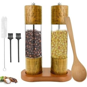 Peper- en Zoutstel - Houten Zout Pepermolen Molen - Navulbaar en Verstelbaar - Keuken Accessoires - Maalmolens voor Specerijen - Chili Sesam