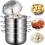 Polaza® Voedselstomer - Set van 4 Potten - Keuken Accessoires - Pannen - Stoompan - Stoompot - Stomer - Roestvrij Staal - Zilver