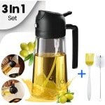 QualitéCuisine® Olijfolie Sprayer 470ml - Vernieuwde Versie - Olie Sprayfles Glas - Olieverstuiver / Oliefles - Airfryer Accessoires - Voor BBQ, Keuken & Bakken - Zwart