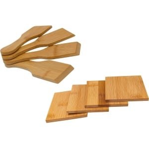 Raclette Accessoires Set van 8 | Bamboe Schrapers en Onderzetters | Milieuvriendelijk Keuken