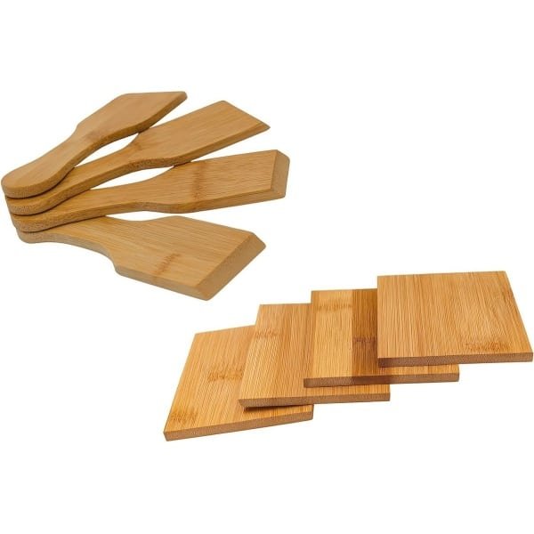 Raclette Accessoires Set van 8 | Bamboe Schrapers en Onderzetters | Milieuvriendelijk Keuken