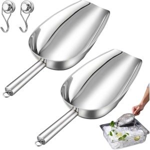Roestvrijstalen ijsblokjesschep - set van 2, multifunctioneel voor keuken en bar - ijsschep met magnetische haken - restaurant accessoire