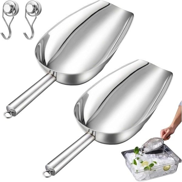 Roestvrijstalen ijsblokjesschep - set van 2, multifunctioneel voor keuken en bar - ijsschep met magnetische haken - restaurant accessoire
