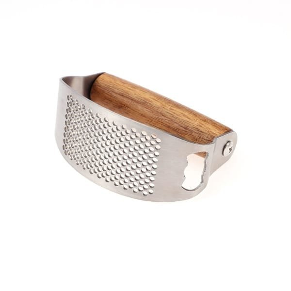 Ronde knoflookpers - knoflookpers - Keukengerei - keuken gadgets - houten handvat - knoflookpers rvs