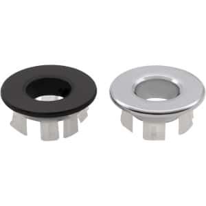 Ronde overloopafdekking voor gootsteen - 2 stuks - keuken en wastafel accessoire met ronde doppen - koperen overloophoes - vervanging voor afvoergat - zilver en zwart