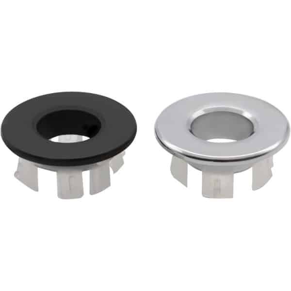 Ronde overloopafdekking voor gootsteen - 2 stuks - keuken en wastafel accessoire met ronde doppen - koperen overloophoes - vervanging voor afvoergat - zilver en zwart