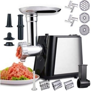 Roxana® Gehaktmolen - Vleesmolen - RVS - Elektrisch - 1000W - 220V - Zwart - Zilver - Koken - Accessoires Inbegrepen - Keuken