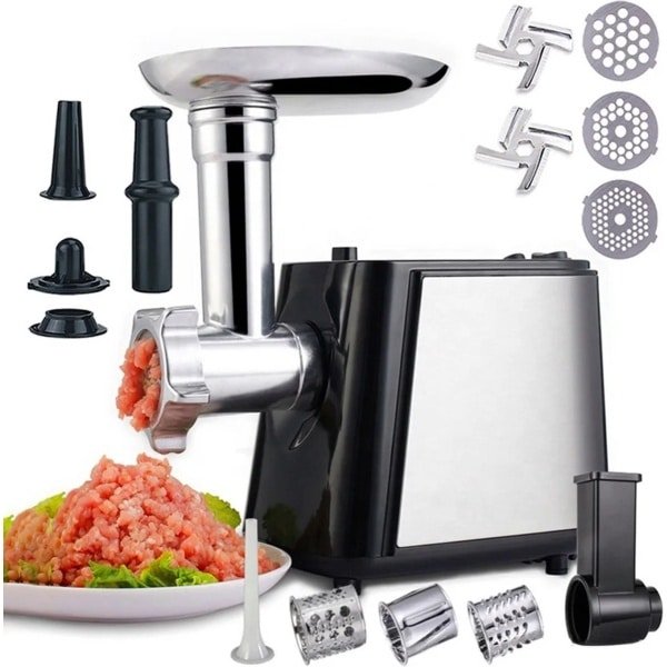 Roxana® Gehaktmolen - Vleesmolen - RVS - Elektrisch - 1000W - 220V - Zwart - Zilver - Koken - Accessoires Inbegrepen - Keuken