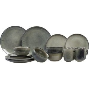 Salt & Pepper Serviesset Meridian - Groen/Blauw - 16-delig voor 4 personen - Dinerborden, ontbijtborden en kommen - Modern design - Keramiek - Tafelservies - Keuken accessoires