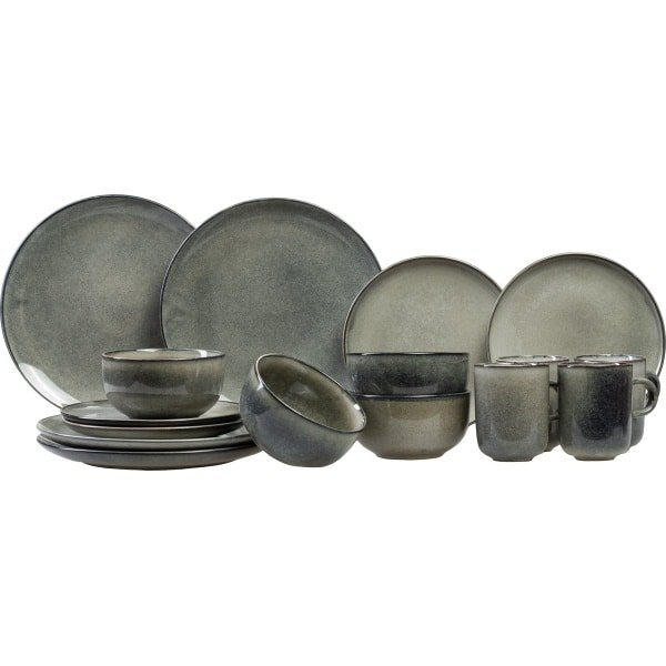 Salt & Pepper Serviesset Meridian - Groen/Blauw - 16-delig voor 4 personen - Dinerborden, ontbijtborden en kommen - Modern design - Keramiek - Tafelservies - Keuken accessoires