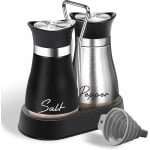 Salt & Pepper Set - Set van 2 Zout- en Peperpotten - RVS Houder en Opvouwbare Trechter - Specerij Dispenser - Keuken Accessoires voor Koken en Kamperen (Zilver+Zwart)