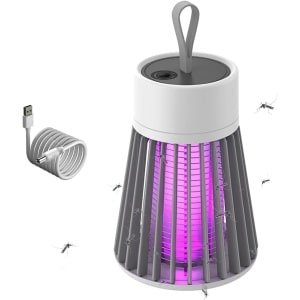 Sander Shop Insectenverdelger, elektrische uv-lamp, 360 graden, muggenlamp, anti-muggen, USB-oplaadbaar, draagbaar, anti-insectenlamp voor binnen, outdoor, keuken, baby, niet giftig, weinig lawaai, met ring-grijs