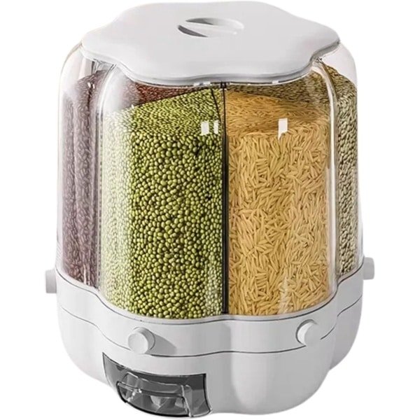 Sensova - Roterende Keuken Accessoires Organizer Modern - Voorraadpotten met 6 Vakken en 12,5 kg Capaciteit - 360° Draaibare Keuken Organizer 26,3 × 32 cm voor Rijst, Granen en Kruidenpotjes - Transparante Keuken Opbergoplossing