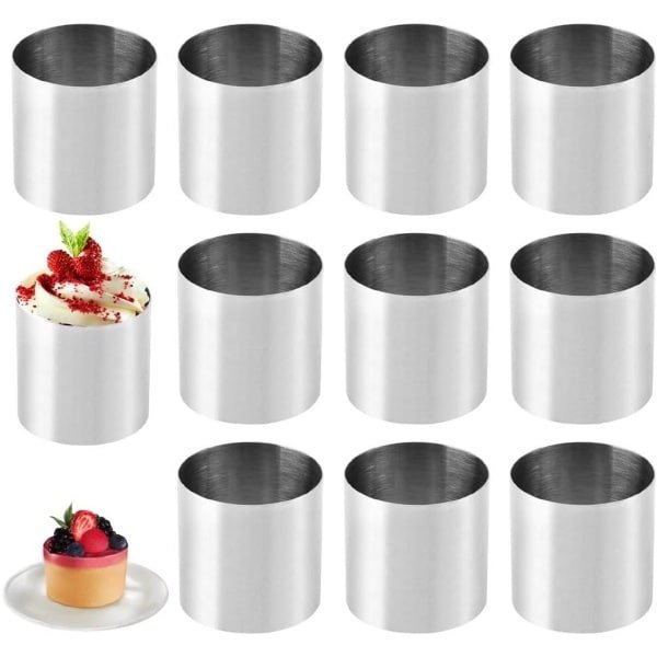 Set van 10 roestvrijstalen dessert- en dinerringen - Taartringen, 5 cm - Dessertvormen voor bakken - Kookringen - Mini-taartvorm - Keuken accessoires