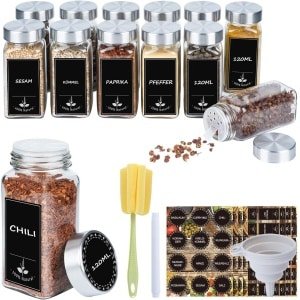 Set van 12 roestvrijstalen kruidenpotjes met deksel en accessoires - 120 ml - ideaal voor een opgeruimde keuken