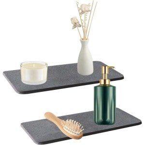 Set van 2 waterabsorberende stenen dienblad voor gootsteen, gootsteenorganizer, sneldrogende mat voor aanrecht, antislip onderzetter - Keuken accessoires, diatomeeënaarde product, handige keukenhulp