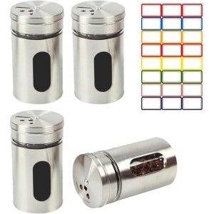Set van 4 RVS Kruidenpotjes met Draaideksel - Inclusief Etiketten - Keuken Accessoires