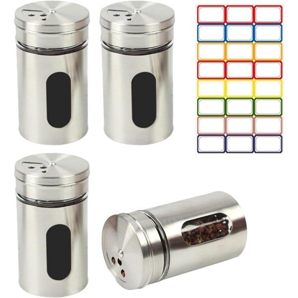 Set van 4 RVS Kruidenpotjes met Draaideksel - Inclusief Etiketten - Keuken Accessoires
