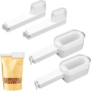 Set van 4 voedselzak afsluitclips voor voedselopslag gebruik - Herbruikbare plastic zakclips met schenktuit - Keuken accessoires voor voedselzakken