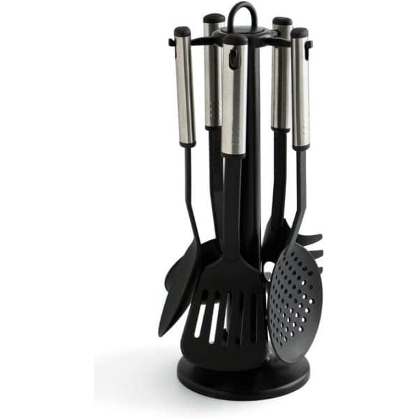 Set van 5 Keukengerei Gadgets Roestvrij Staal en Nylon met Zwarte Houder