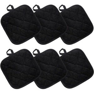 Set van 6 katoenen pannenlappen en ovenwanten, hittebestendige keuken accessoires in zwart - keuken hot pads