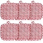 Set van 6 rode geruite keukenpannenlappen en ovenwanten - Katoenen hot pads - Hittebestendige keuken accessoires