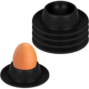 Siliconen Eierdopjes Set met Dienblad voor Gekookte Eieren in Keuken - Ontbijt Accessoires - Zwart