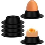Siliconen Eierdopjes Set voor Hard Gekookte Eieren - Set van 6 Stuks - inclusief Dienblad - Zwart - Keuken Ontbijt Accessoires