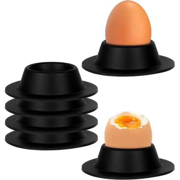 Siliconen Eierdopjes Set voor Hard Gekookte Eieren - Set van 6 Stuks - inclusief Dienblad - Zwart - Keuken Ontbijt Accessoires