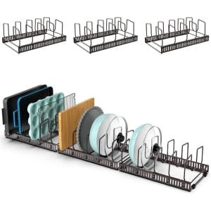Smoakez - Pannen Organizer Rek voor Keukenlade - 3 Stuks - Opbergen Houder met Verstelbaar Antislip Pan Holder Rack - Braadpan Bakvormen Deksel Plaat Opbergrek - Handig Keuken Accessoire - Ruimtebesparend Organizer Systeem