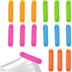 Snackclips voor levensmiddelen - Set van 15 stuks - Zakjes en voedselzakken sluitklemmen - Keuken accessoire voor het luchtdicht afsluiten van snacks - Kleurrijke plastic clips