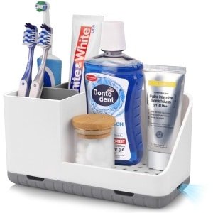 Tandenborstelhouder voor badkamerorganizer, elektrische tandenborstelhouder met afvoergat, verwijderbare tandenborstelorganisator voor badkamer, keuken en gezin (grijs)
