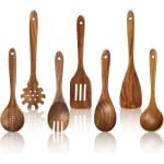 Teak Wooden Kitchenware Set - 7 Pieces Keuken Kookgerei Set met Spatel en Lepel - Houten Lepels voor Koken - Warmtebestendige Keukengerei Accessoires voor Antiaanbakpan