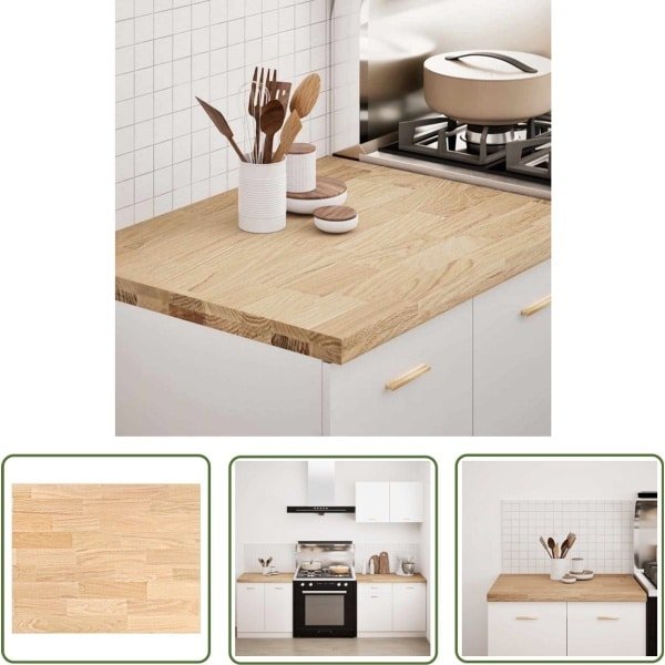 The Living Store Keuken werkblad rechthoekig 80x63,5x4 cm massief eikenhout - Eikenhouten Keukenblad - Houten Werkblad - Keuken Blad - Massief Eiken - Keuken Accessoires
