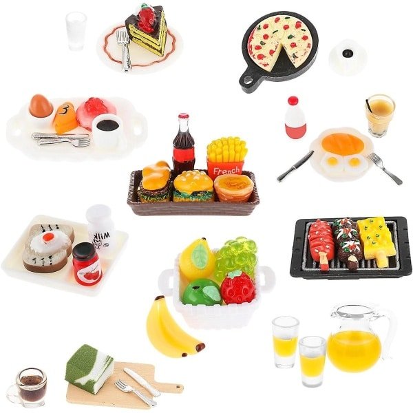 Thelau - Miniatuur Eten en Drinken Set 50 Stuks voor Poppenhuis - Voedsel Accessoires Speelgerei Mini Keuken Taartdecoratie