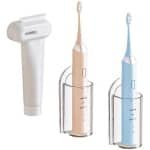 Verpakking van 2 elektrische tandenborstels voor aan de muur, transparante tandenborstelhouder, zelfklevende tandpastahouder, tandenborstelhouder voor aan de muur zonder boren, voor aan de muur te hangen, badkamer, keuken, woonkamer