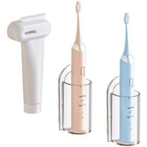 Verpakking van 2 elektrische tandenborstels voor aan de muur, transparante tandenborstelhouder, zelfklevende tandpastahouder, tandenborstelhouder voor aan de muur zonder boren, voor aan de muur te hangen, badkamer, keuken, woonkamer