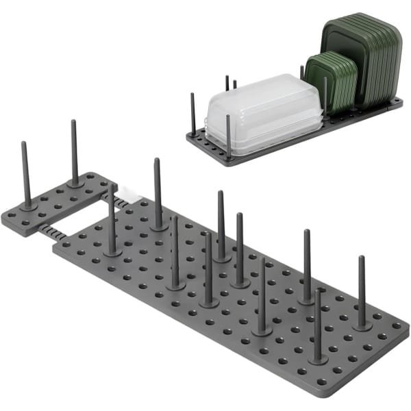 Verstelbaar afdruiprek met 12 steunzuilen, grijs - Borden en kopjes afdruiprek - Pannendeksels lade-organizer - Keuken accessoire - Extra ruimtebesparend