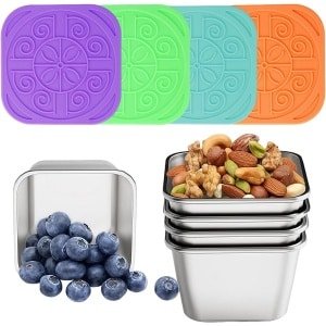 Voedselopslag Set: Saladedressing Containers - Snackbox - Specerijenbak - 4 Stuks - RVS - 60 ml - Keuken Accessoires - Voedselcontainers met Deksel