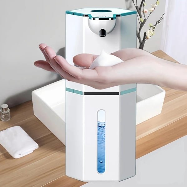 Zeepdispenser, automatische schuimende zeepdispenser, elektrische zeepdispenser, waterdicht, met sensor, USB-oplaadbaar, geschikt voor keuken en badkamer.