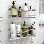 Zelfklevende Douche Plank Set van 2 - Boorvrije Keuken- of Douche Organisator met Haken en Accessoires