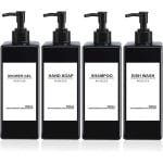 Zwarte zeepdispensers set van 4 stuks 500 ml met accessoires - douche en keuken essentieel