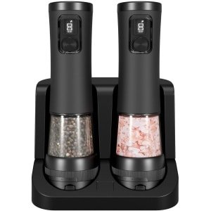 longziming -Elektrische zout- en pepermolenset - Elektrisch Vermalen Set - Keramik Mahlwerk - 5 Stufen Einstellbar - Wiederaufladbar - Keuken Gebruik - Zwart