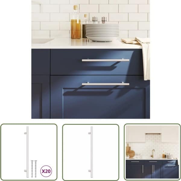 vidaXL Kastbeslag - Handvatten Keuken - Handvatten 20 st 192 mm roestvrij staal zilverkleurig - Deurgrepen - Meubilair Accessoires - Argint Kleurtje