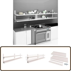 vidaXL Roestvrijstalen Wandschap 2-laags 300x30cm Keuken Accessoires - Wandplank - Roestvrijstaal - Opberg Soluzioni - Kookaccessoires