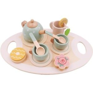 15Pcs Houten Thee Set Pretend Play Thee Party Set Met Spelen Voedsel Dessert Lade Theepot Keuken Accessoires