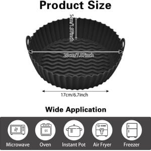 2 STKS Herbruikbare Air Fryer Siliconen Pot Air Fryer Liners, 7,5 inch/20 cm Non-Stick Waterdichte Air Fryer Accessoires voor Oven, Magnetron Cake Bakken Pannen, Thuis Keuken, Zwart