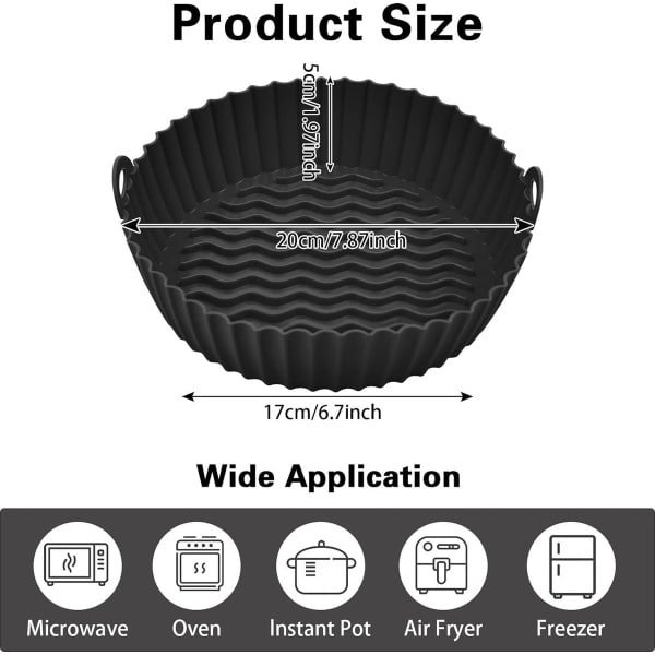 2 STKS Herbruikbare Air Fryer Siliconen Pot Air Fryer Liners, 7,5 inch/20 cm Non-Stick Waterdichte Air Fryer Accessoires voor Oven, Magnetron Cake Bakken Pannen, Thuis Keuken, Zwart